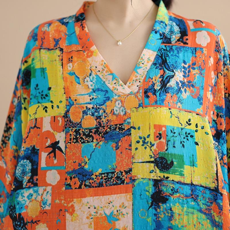 DIMANAF Women Plus Size Spring Summer Long Dress Loose Basic Vintage Oversize Long Sleeve Maxi Floral New 2026