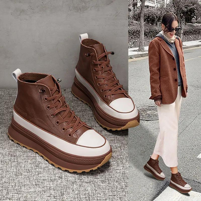 Ankle Boots for Women with Laces Booties High Platform Lace-up Woman Short ShoesChunky Footwear Comfortable and Elegant Y2k Hot