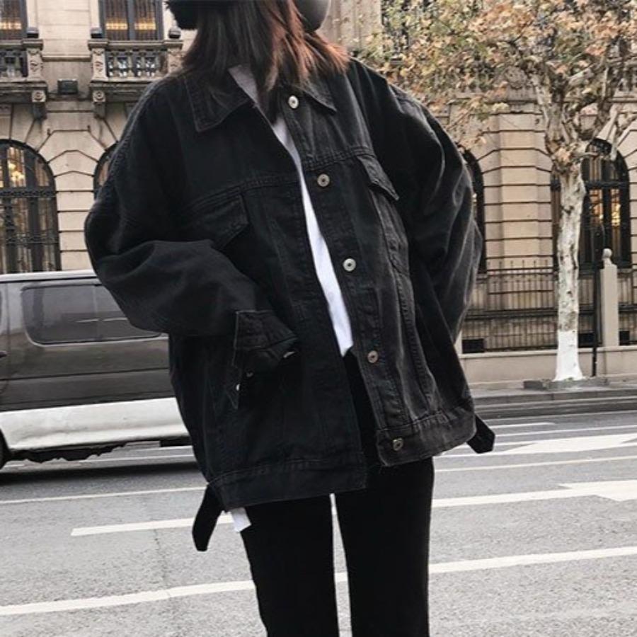 Cowboy Jacket for Female Spring Autumn Students Loose Black Versatile Denim Jacket Short Top for Women