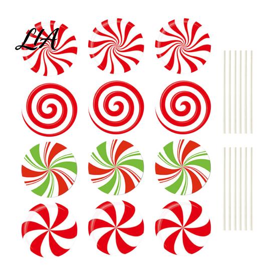 Outdoor Holiday Lawn Decorations 12Pcs Christmas Candy Yard Stakes, Hollow Board Garden Decor with Metal Spikes, Tree Ground Inserts Red White