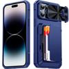 RFID Wallet Case with Card Holder and Sliding Camera Cover for iPhone 14 Pro Max-Blue