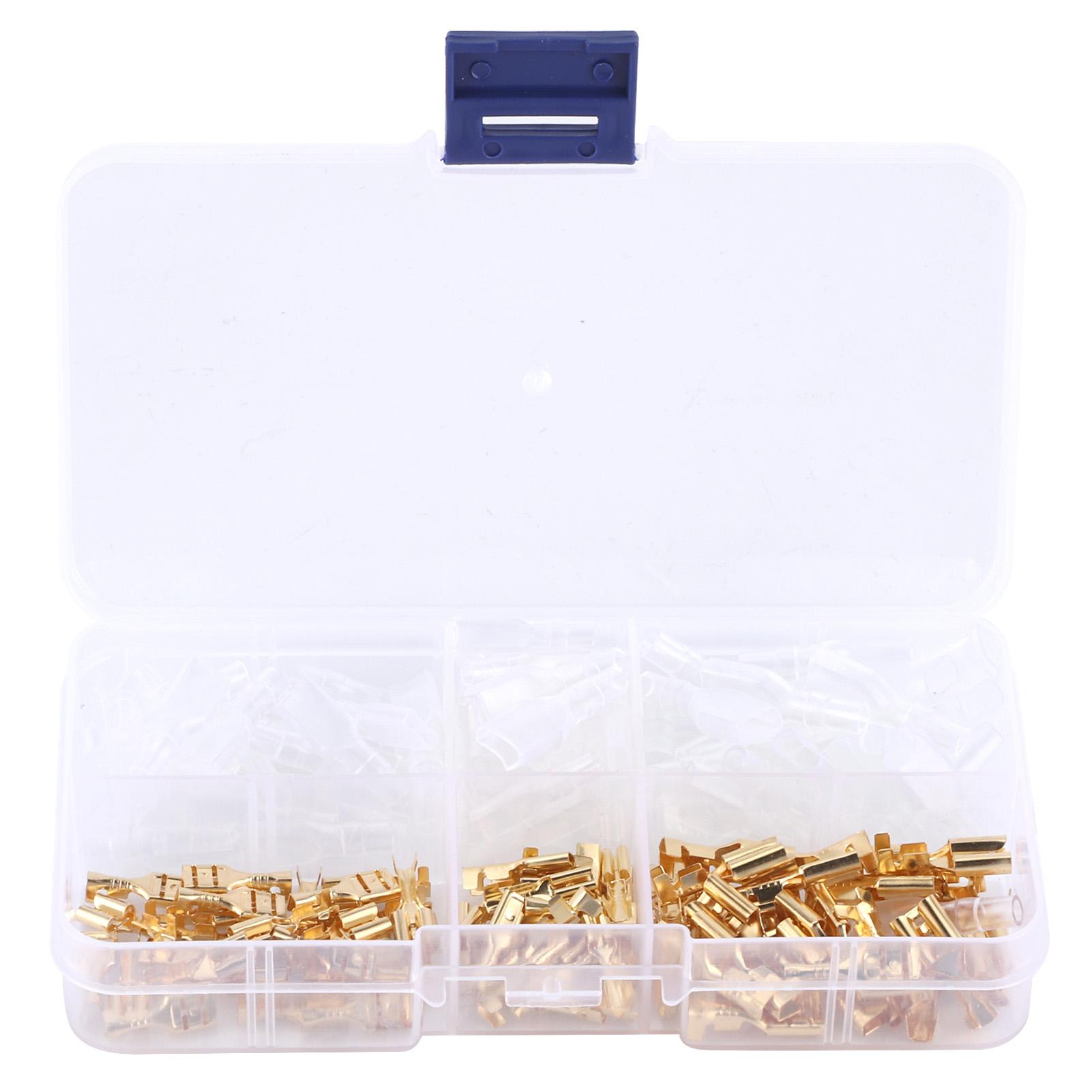 

Golden Female Crimp Terminal Electric Wire Connector Set with Sheath 2.8mm / 4.8mm / 6.3mm