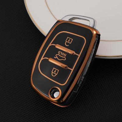 Premium Hyundai Key Cover: Mistra, Elantra, Ix35, Santa Fe, Ix25 - Gold Edged Full Wrap Protective Case.
