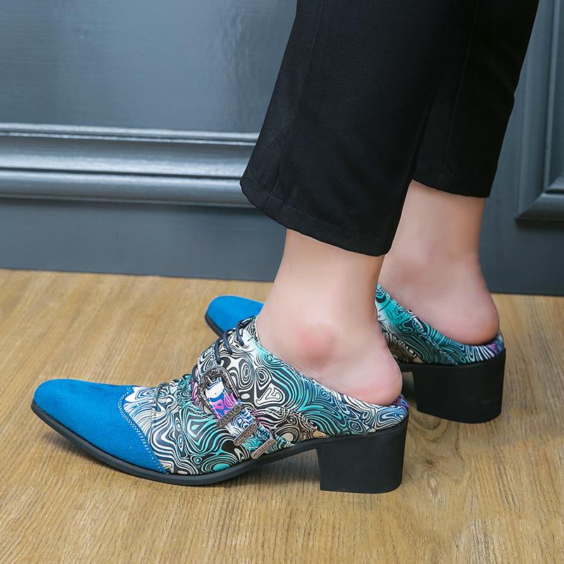 Fashion New Men's Pointed Toe Dress Shoes Fashion Blue High Heels Men Leather Shoes Luxury Italian Party Formal Shoes For Men Size 46