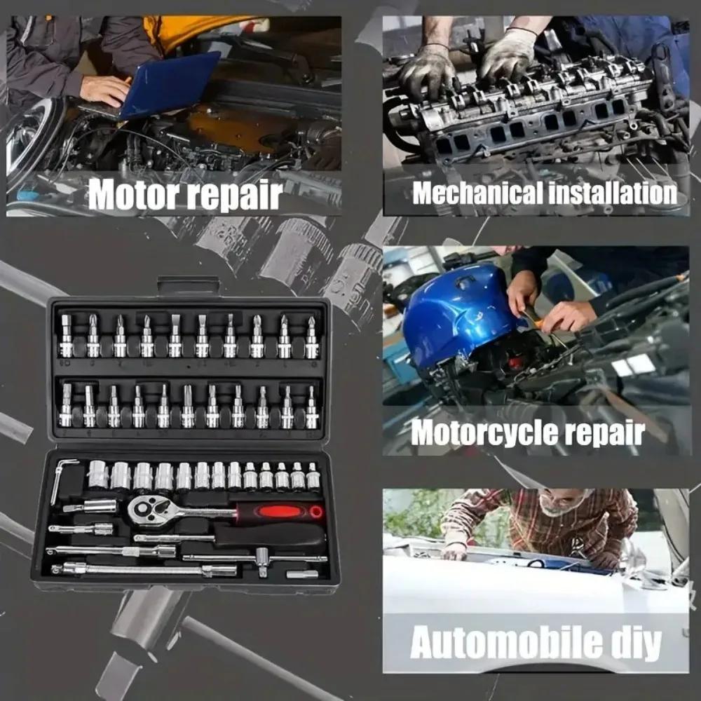 46pcs Hand Tool Set - Ratchet Wrench Multi-Purpose Repair Kit with Screwdrivers