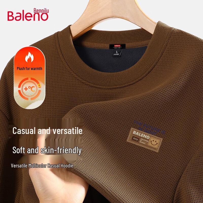 Baleno Men's 410g Heavyweight Fleece-Lined Crew Neck Sweatshirt with Plaid Texture