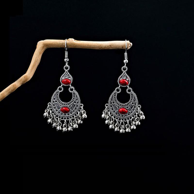 Elegant Bohemian Tassel Stud Earrings - Retro Ethnic Dangle Design
