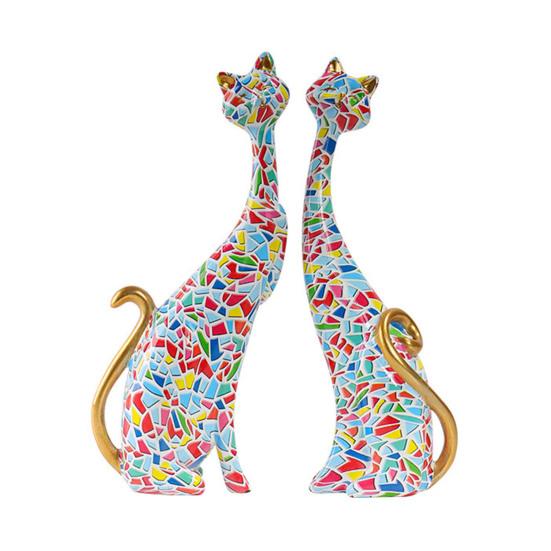 

1 Pair Colorful Cat Statue Oil Painting Cat Couple Sculptures Abstract Resin Cat Figurine for Living Room Bathroom Bookshelf Office Desk TV Stand B