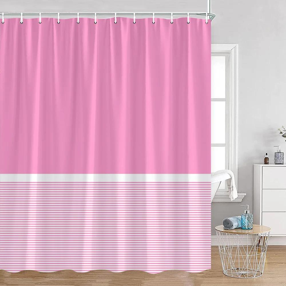 Solid Striped Shower Curtain Pink Yellow Blue Green Pattern Modern Simple Bath Curtains Polyester Cloth Home Bathroom Decoration