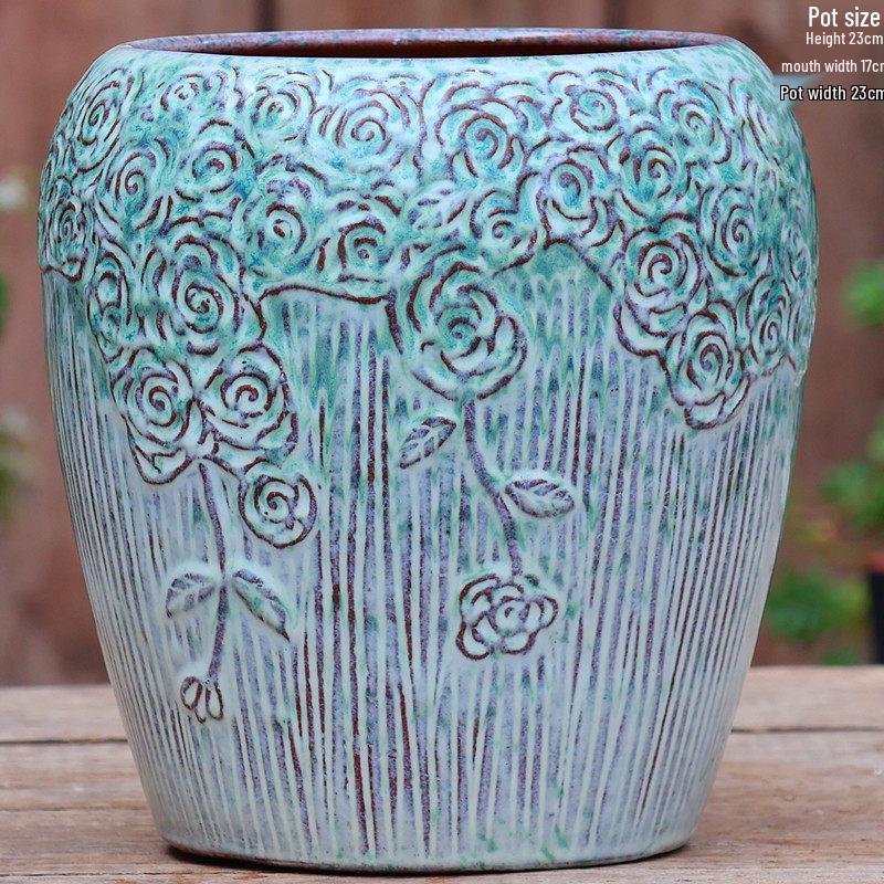 Handmade Coarse Pottery Tall Flower Pot for Succulents and Green Plants – Breathable Ceramic Jar for Bird of Paradise & Bougainvillea