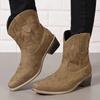 Fashion Spring Autumn New Women's Shoes Large Size Embroidery Pointed Toe Ankle Boots for Women Retro Thick Middle Heel Short Botines