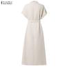 ZANZEA Women Summer Round Neck Casual Short Sleeve Long Dress