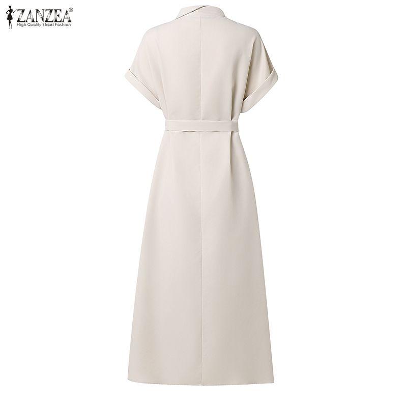 ZANZEA Women Summer Round Neck Casual Short Sleeve Long Dress