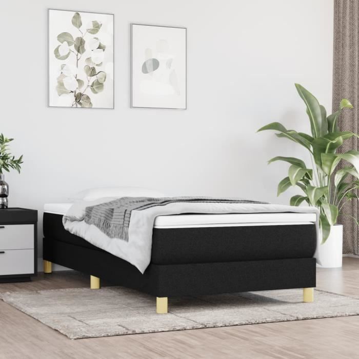 3144129 vidaXL Lit à sommier tapissier et matelas Noir 80x200 cm Tissu