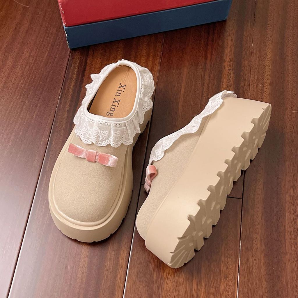 Princess Romantic Lace Slippers Women's Spring Summer Small Man Height Versatile One Pedal Bag Head Slippers