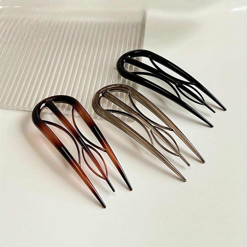 3pcs Random Multi-color Gradient U-shaped Hairpin Simple Coiled Hairpin Daily Styling Antique Style Exquisite Niche Headwear