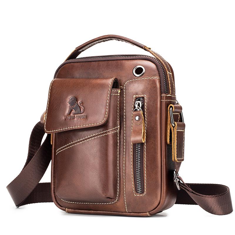 STEEL LION Men's Cowhide Leather Crossbody Sports Bag - Durable, Fashionable, Mini Handbag