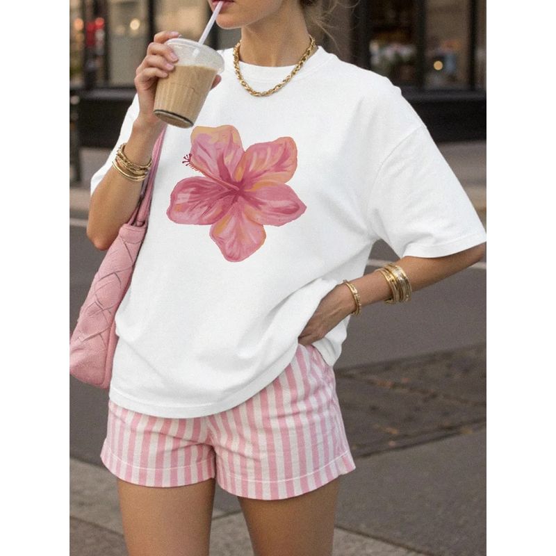 Fashion Style New Fashion Casual Loose Print round Neck Short Sleeve T-shirt Top Printed T-shirt Top