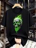 Men’s Blacklight Neon Green Glowing Skull T-Shirt Short Sleeve Gothic Streetwear