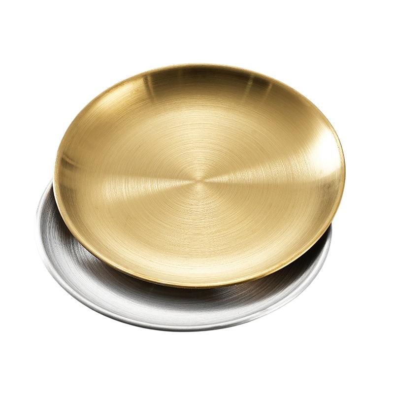 New Plate Tray Dining Tray Steak Plate Korean Stainless Steel Circular Barbecue Plate