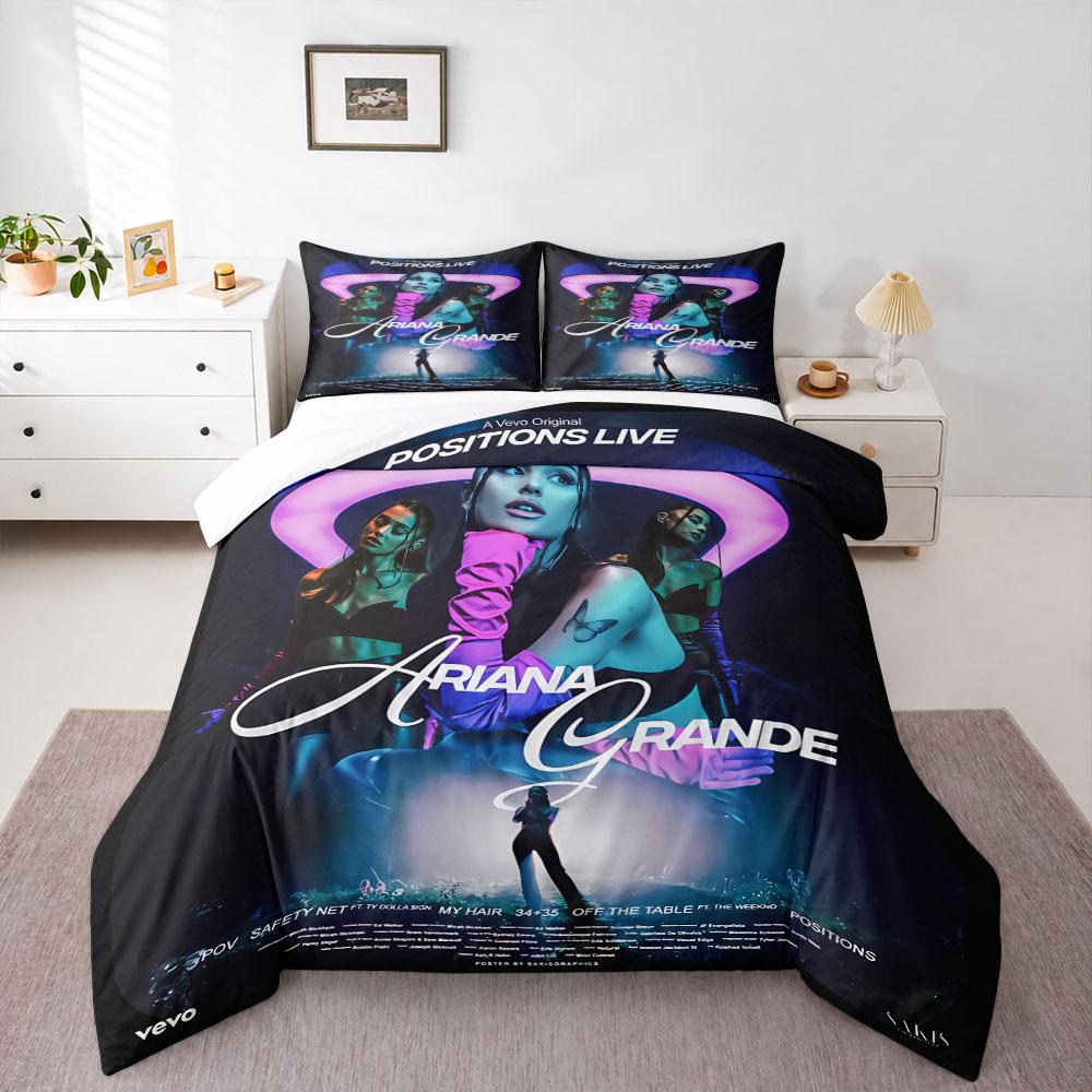 Ariana Grande Positions Live Vevo Bedding Set, Purple Pink Neon Halo, Ariana Center With Dancers, Live Concert Film Design