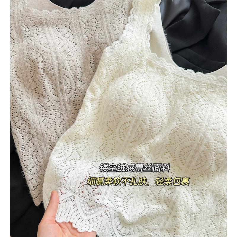 French lace autumn and winter sling vest with no bra inside, one-piece warm and thin bottoming top