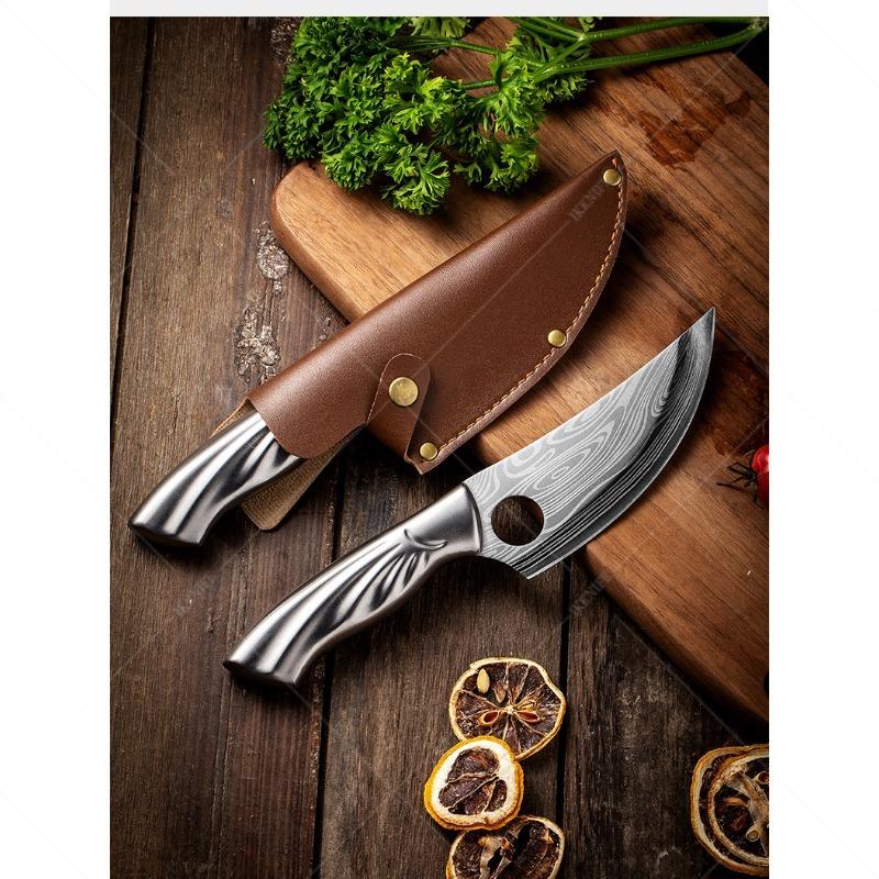 Professionelles scharfes Metzgermesser für zu Hause, Edelstahl, kleiner Krummsäbel, komfortables Griffdesign, Küchenmesser mit Messerschale