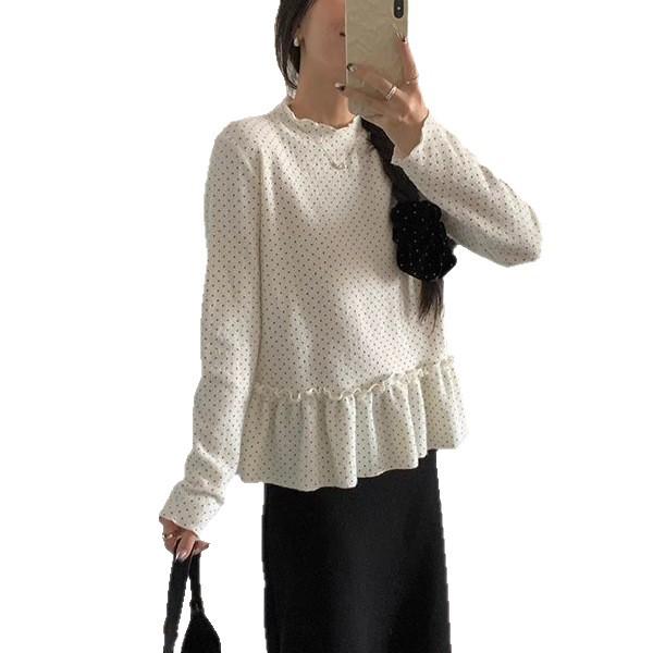 Autumn Winter Korean Style Polka Dot Turtleneck Long Sleeve Women's Slimming Base Layer Shirt