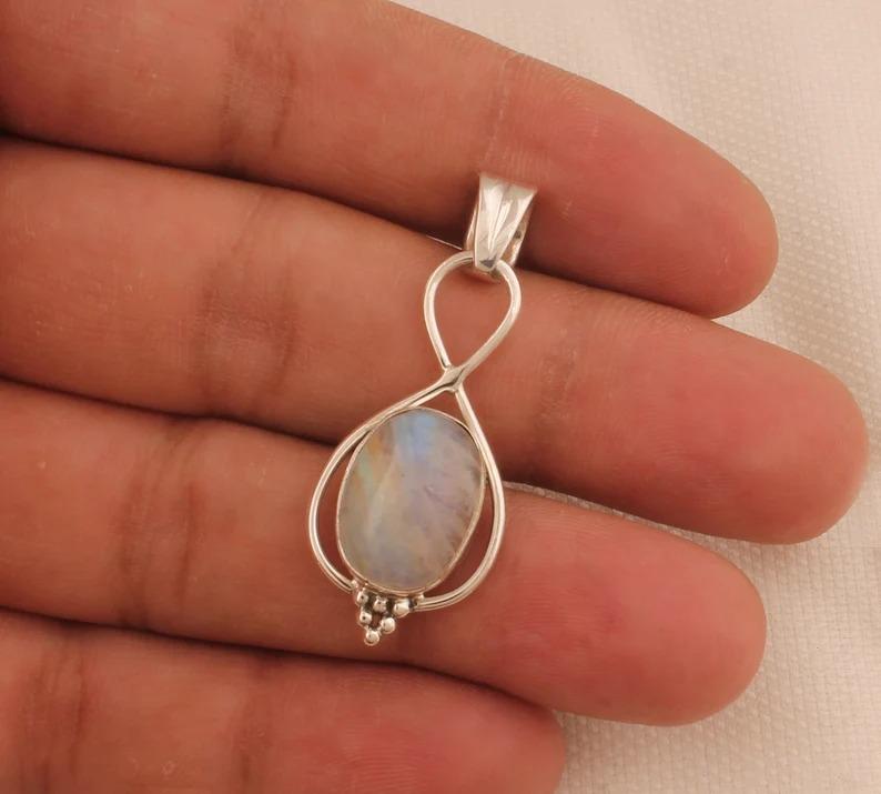 Månstenshänge, 925 Sterling Silver Kvinnors hänge halsband, Reiki hänge, Healing hänge, Charmsmycken, Unisex present