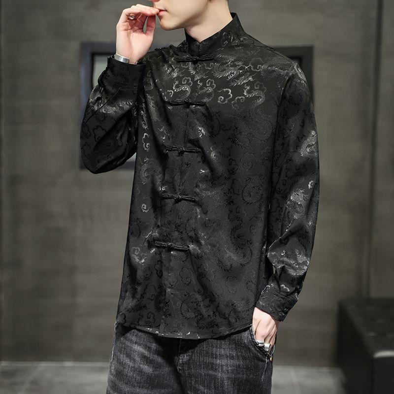Herren Große Seiden Tang Anzug Jacke - Lockerer Schnitt, Chinesischer Stil, Stehkragen.