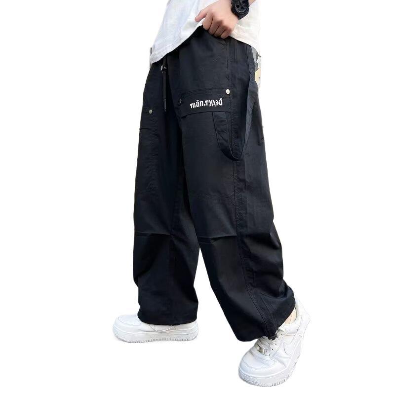 

Прямые брюки для мальчиков Весна и Осень Детские Красивые Повседневные Широкие брюки 120 чёрный