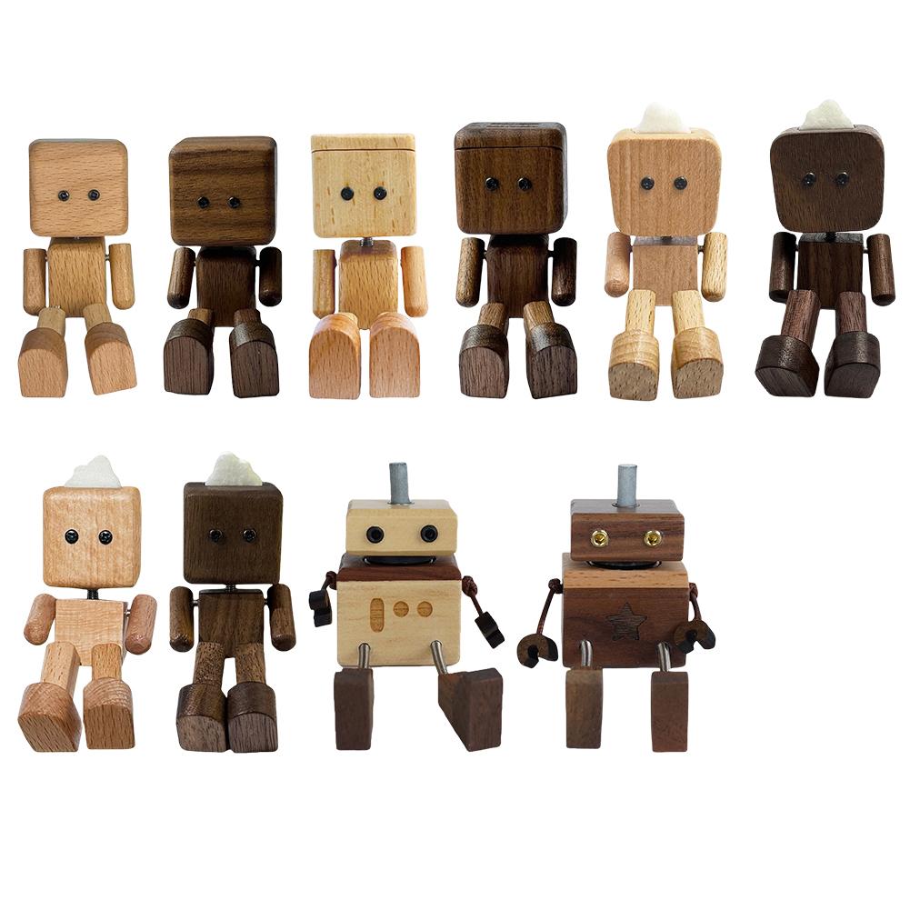 Wooden Man Figurine Shaking Wooden Man Figure Decoration Desktop Dashboard Funny Sculpture Ornament for Family Outings Road Trip