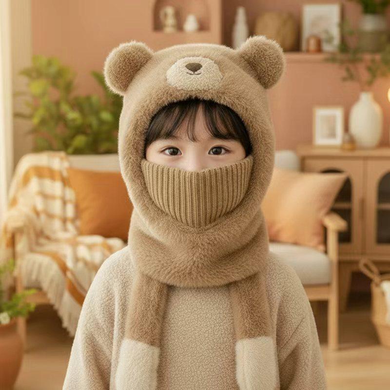 Mascherina Facciale Invernale Copricapo Per Bambini E Bambine Calda Morbida Cappello A Maglia Orsetto Cartone Animato Sciarpa Cappello Un Pezzo Passamontagna Per Bambini