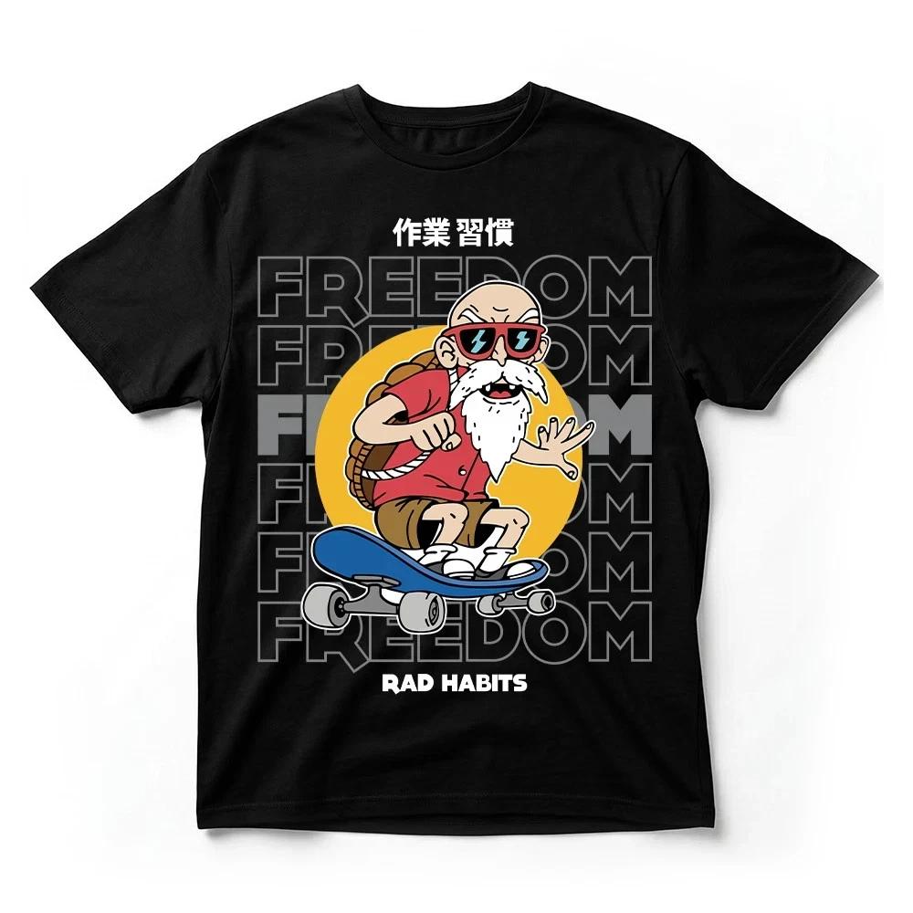 Dragon Ball Master Roshi Freedom Skateboard TShirt Funny Anime Graphic Tee S