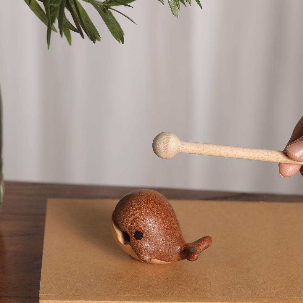African Blackwood Whale Tail Puzzle Mokugyo, Creative Desktop Wooden Fish Sculpture for Zen Office Decor