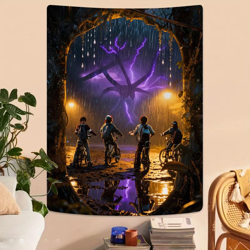 

Hawkins Tapestry FourPerson Storm Adventure Design Backdrop for Home Bedroom Office Holiday Gatherings Wall Decor 74x94cm(29x37in)