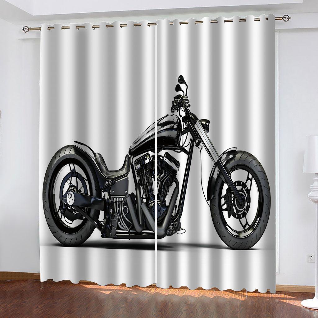 Curtains For Large Windows 3D Cool Mechanical Motorbike Blackout Curtain Living Room, Set Of 2 Fashion Design Room Decor