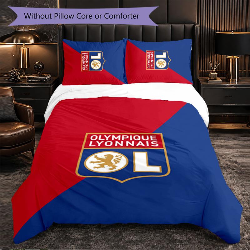 Lyon FC Themed Bedding 3Pcs Duvet Cover Set Decorative Bed Linen For Teen Room Home Decoration