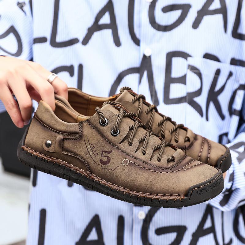 Men's Casual Leather Shoes, Hand-stitched Shoes, Anti-slip and Wear-resistant Outdoor Work Shoes and Casual Shoes