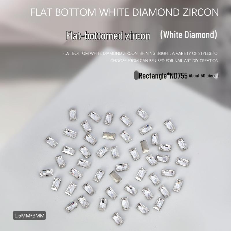 Nail Art Decorations: 5A Zircon Rhinestones - Marquise, Teardrop, Heart, Square Shapes, Flat Back, 50 Pcs.