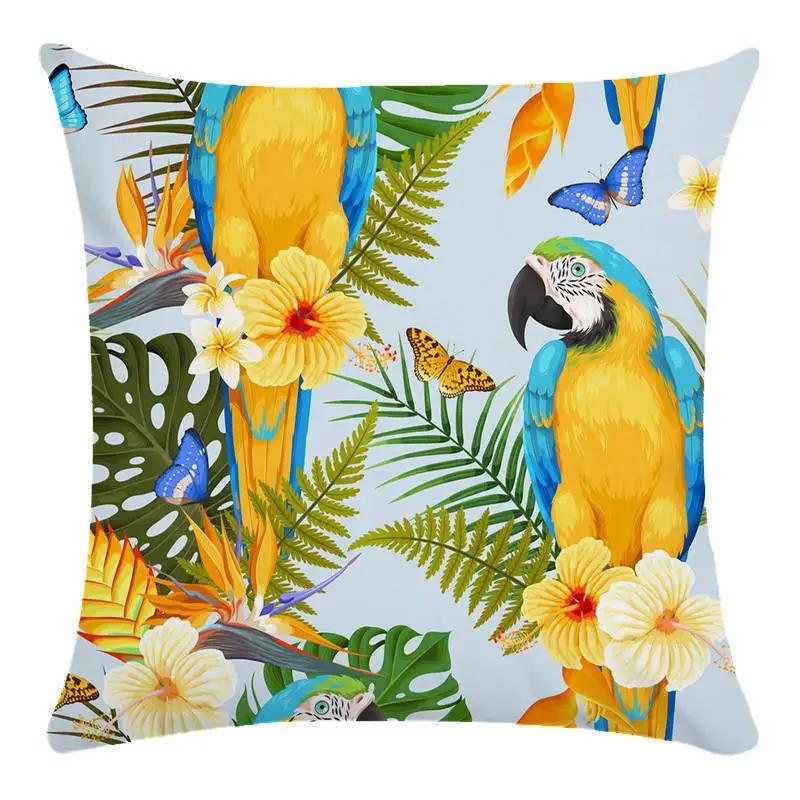 Colorful Parrot Flower Oil Painting Pattern Cushion Cover Sofa Decorative Pillow Cover Floral Pillowcase Home Decor 45X45Cm