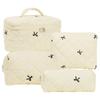 4 Pcs Toiletry Bag Quilted Cosmetic Bag Embroidered Bow Women Cosmetic Pouch Cute Kawaii for Travel Shopping