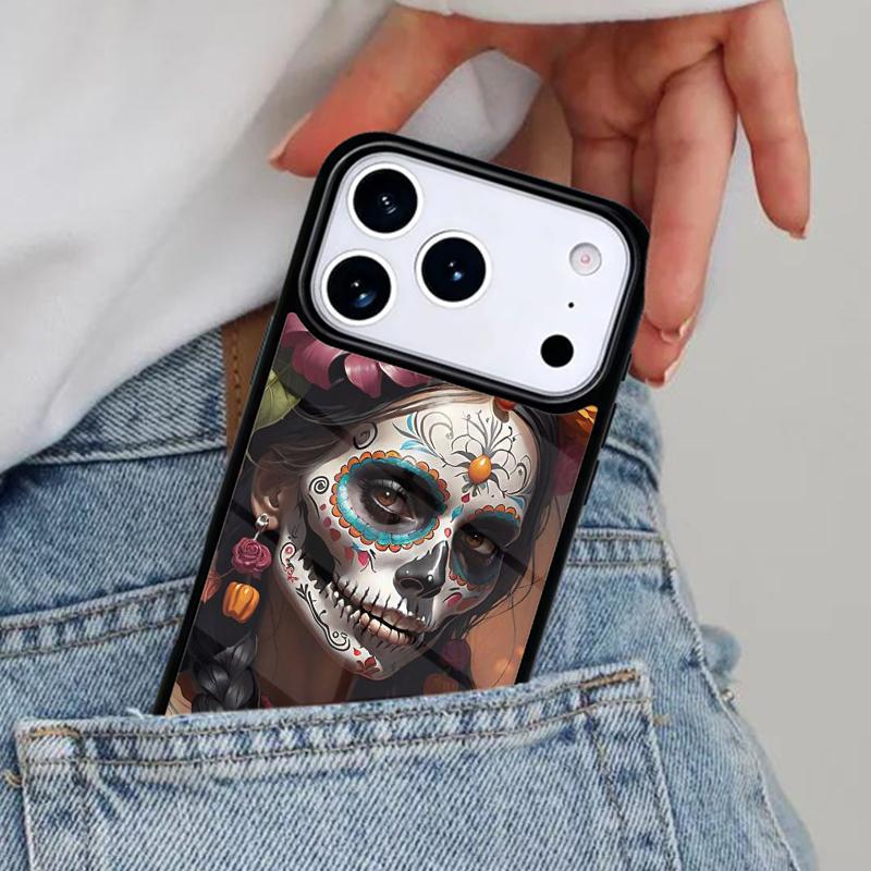 Catrina Beautiful Rose Girl Skull Phone Case for iPhone 16e 15 14 13 12 17 Pro Max Plus Air 17pro Cover Coque