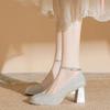 A straight buckle platform fine flash spring new high heels Mary Jane premium sense square toe block heels women