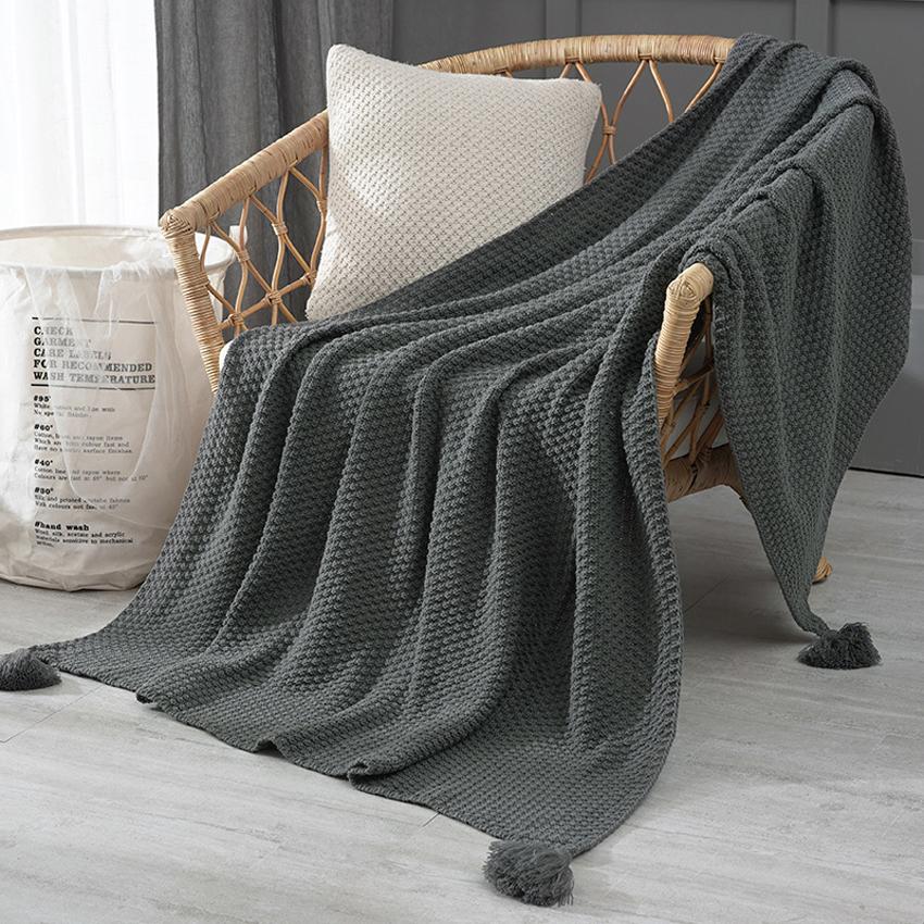 Knitted Blankets for Bed Sofa Bohemian Blanket with Tassel Thick Warm Crocheted Bedding Throw Cover for Travel Picnic Office Nap
