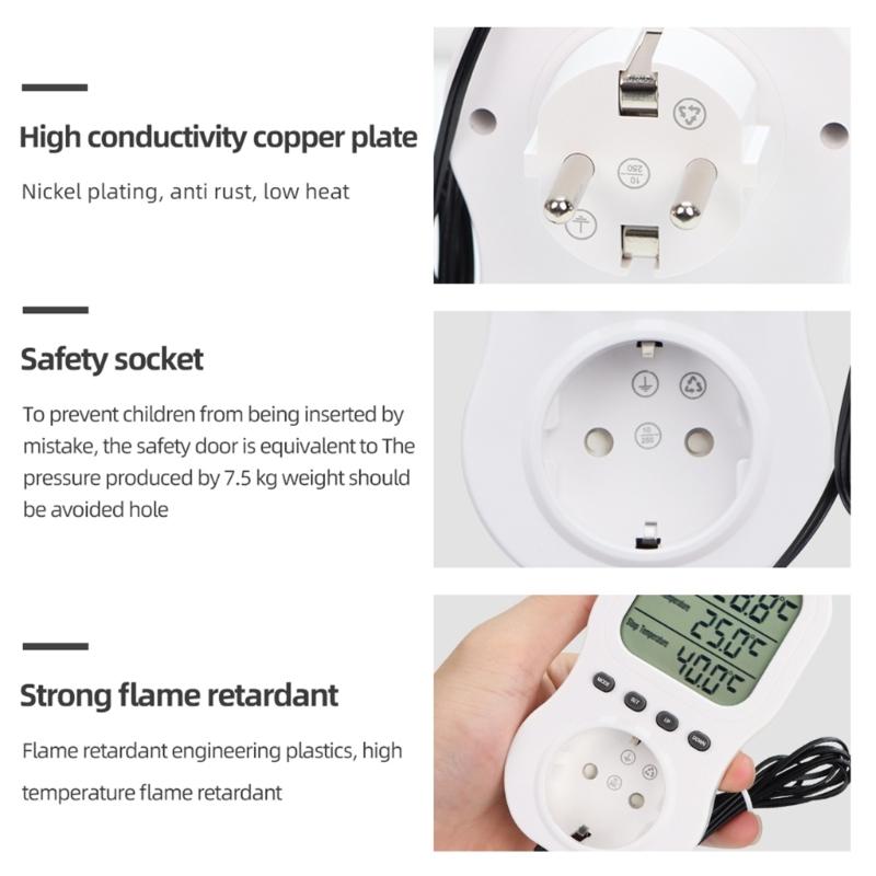 LCD Screen Socket Thermostat Digital Temperature Controller Socket Outlet Timer Switches Heating Cooling Thermostat Socket