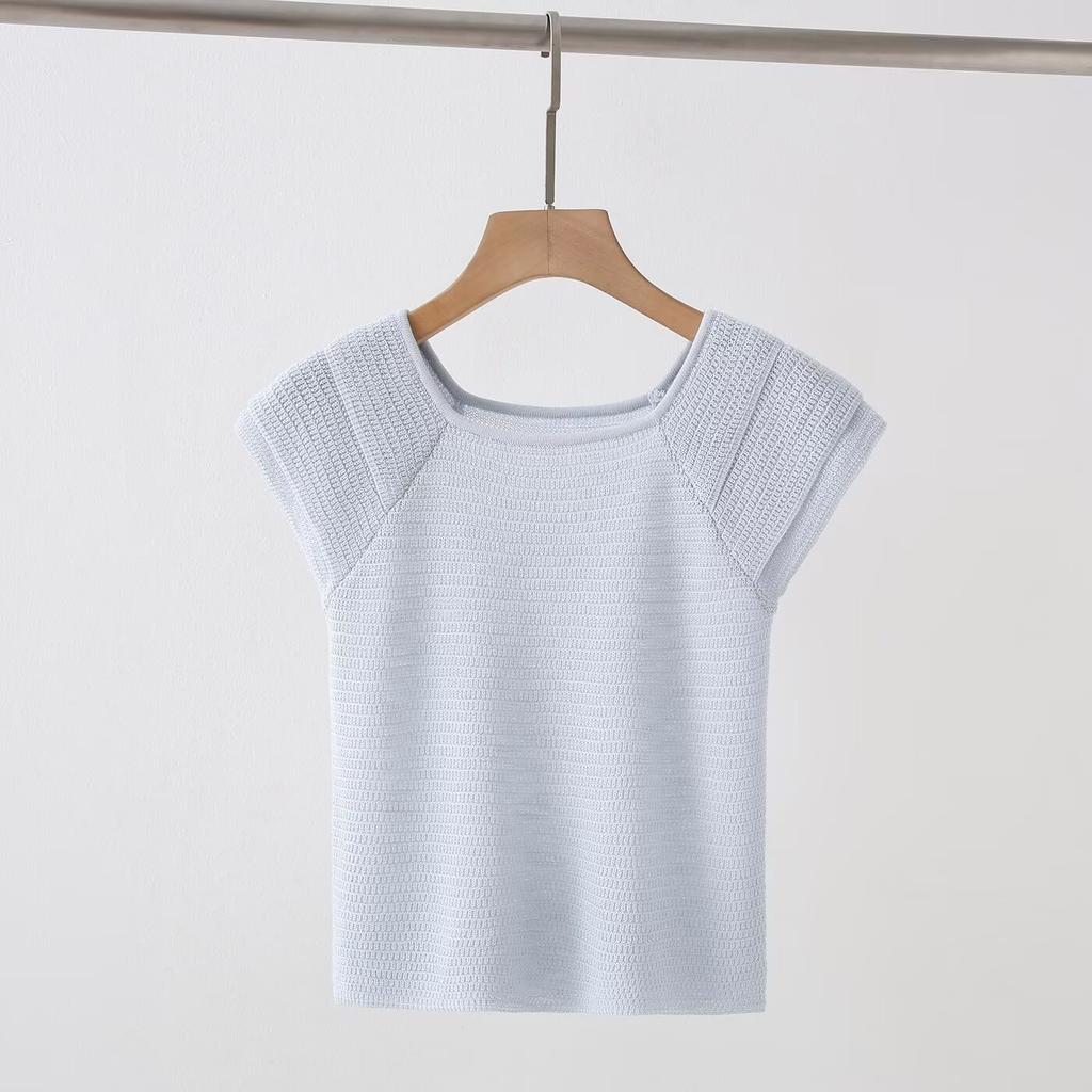 2026 Summer Women's Fashion Versatile Elegant Round Neck Knit Sweater Solid Color Casual Top