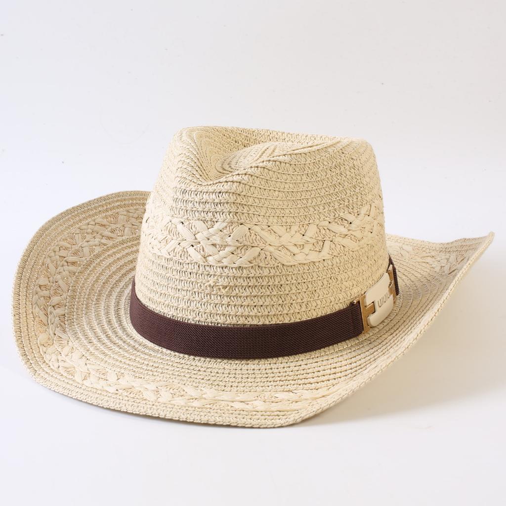 Popular European and American Classic Straw Woven Western Cowboy Hat Men's and Women's Outdoor Fashion OL Wind Woven Top Hat