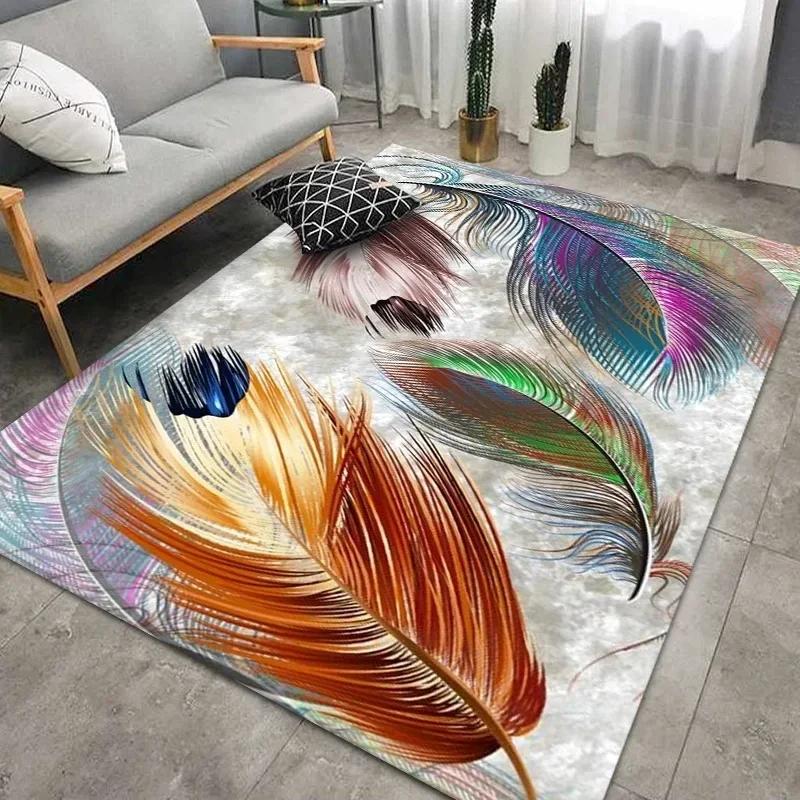 Geometric Feather Carpet for Living Room Modern Art Style Household Table Sofa Bedroom Bedside Area Rug Soft Bedroom Floor Mat
