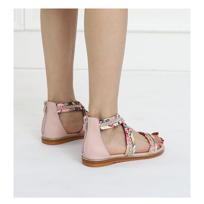 Sandals Women's Flat Fairy Style Open Toe Flower Cloth One Strap Non-Slip Roman Shoes